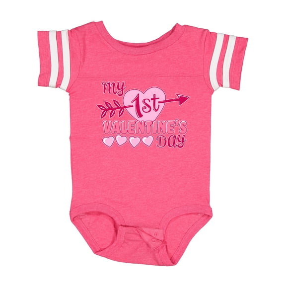 Inktastic My First Valentine's Day with Pink Heart and Arrow Boys or Girls Baby Bodysuit