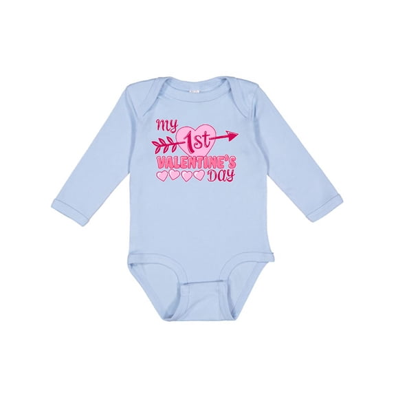 Inktastic My First Valentine's Day with Pink Heart and Arrow Boys or Girls Long Sleeve Baby Bodysuit