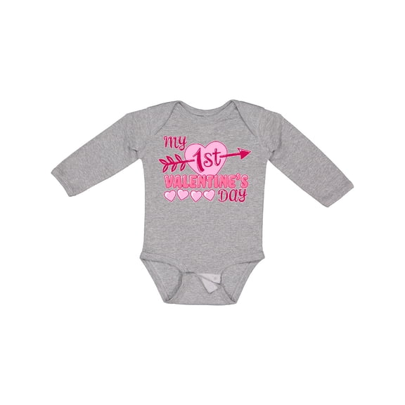 Inktastic My First Valentine's Day with Pink Heart and Arrow Boys or Girls Long Sleeve Baby Bodysuit