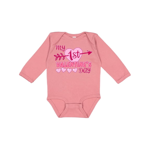 Inktastic My First Valentine's Day with Pink Heart and Arrow Boys or Girls Long Sleeve Baby Bodysuit