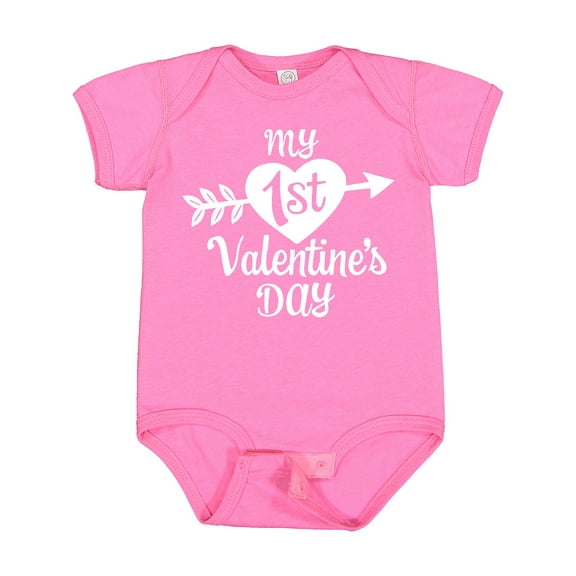 Inktastic My First Valentine's Day with White Heart and Arrow Boys or Girls Baby Bodysuit