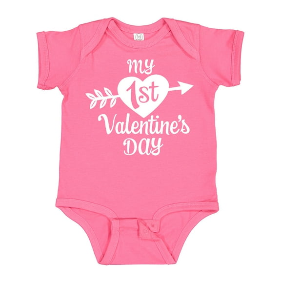 Inktastic My First Valentine's Day with White Heart and Arrow Boys or Girls Baby Bodysuit