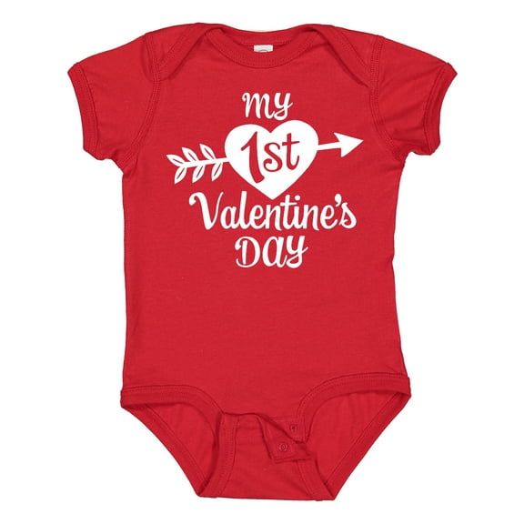 Inktastic My First Valentine's Day with White Heart and Arrow Boys or Girls Baby Bodysuit