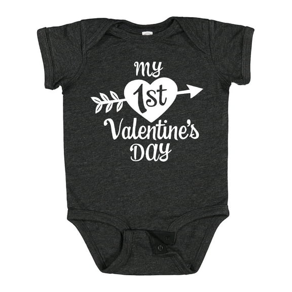 Inktastic My First Valentine's Day with White Heart and Arrow Boys or Girls Baby Bodysuit