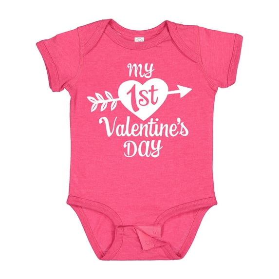 Inktastic My First Valentine's Day with White Heart and Arrow Boys or Girls Baby Bodysuit