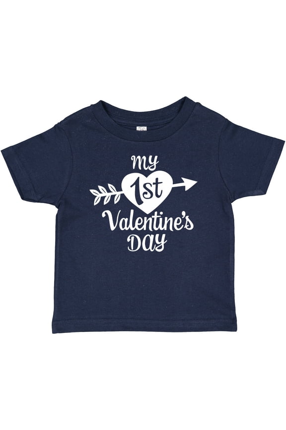 My First Valentine's Day with White Heart and Arrow Boys or Girls Baby T-Shirt
