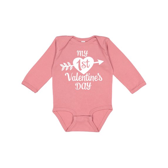 Inktastic My First Valentine's Day with White Heart and Arrow Boys or Girls Long Sleeve Baby Bodysuit