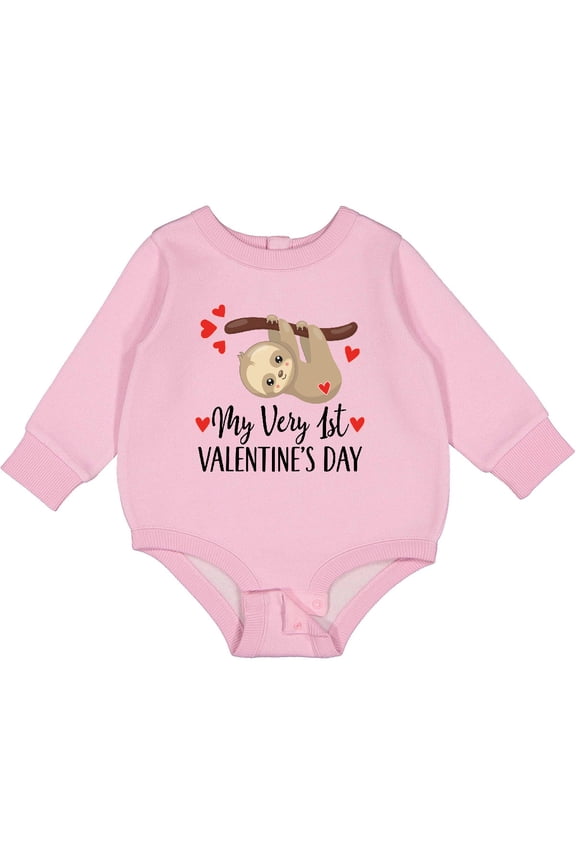 My First Valentines Day Baby Sloth Baby Fleece Bodysuit