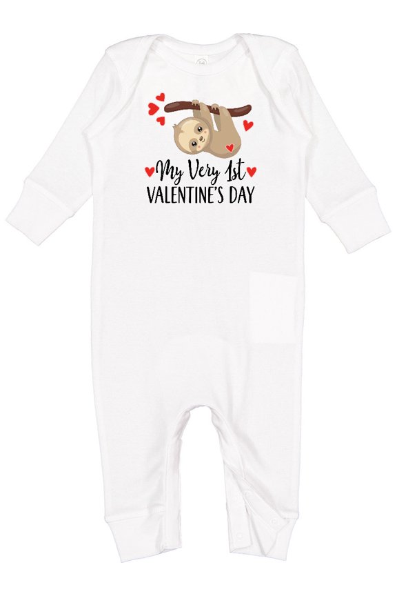 My First Valentines Day Baby Sloth Baby Romper Coveralls