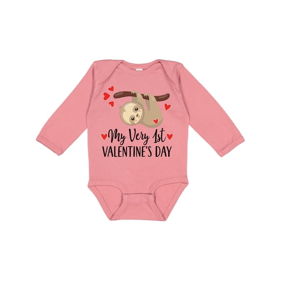 Inktastic My First Valentines Day Baby Sloth Boys or Girls Long Sleeve Baby Bodysuit