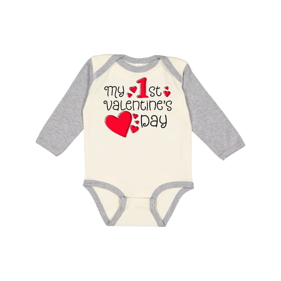 Inktastic My First Valentines Day Red Hearts Boys or Girls Long Sleeve Baby Bodysuit