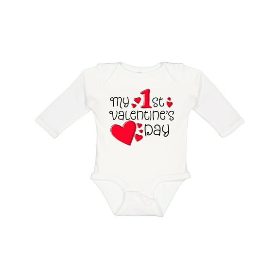Inktastic My First Valentines Day Red Hearts Boys or Girls Long Sleeve Baby Bodysuit
