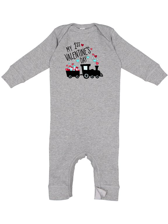 My First Valentines Day Train Baby Romper Coveralls