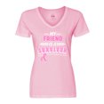 thumbnail image 1 of Inktastic My Friend is a Survivor Breast Cancer Awareness Women's V-Neck T-Shirt, 1 of 5