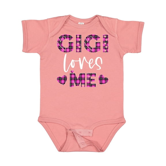 Inktastic My Gigi Loves Me Hearts in Pink Plaid Boys or Girls Baby Bodysuit