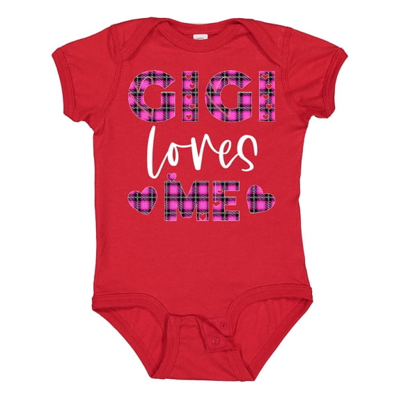 Inktastic My Gigi Loves Me Hearts in Pink Plaid Boys or Girls Baby Bodysuit