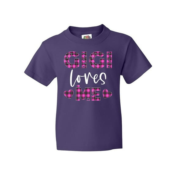 Inktastic My Gigi Loves Me Hearts in Pink Plaid Youth T-Shirt