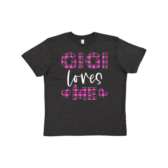 Inktastic My Gigi Loves Me Hearts in Pink Plaid Youth T-Shirt