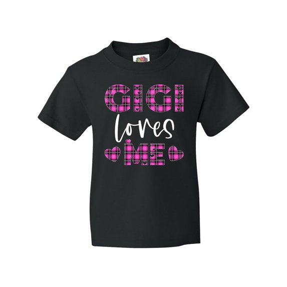 Inktastic My Gigi Loves Me Hearts in Pink Plaid Youth T-Shirt