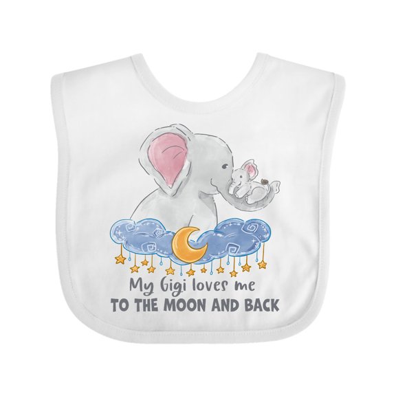 Inktastic My Gigi Loves Me to the Moon and Back Elephant Family Boys or Girls Baby Bib