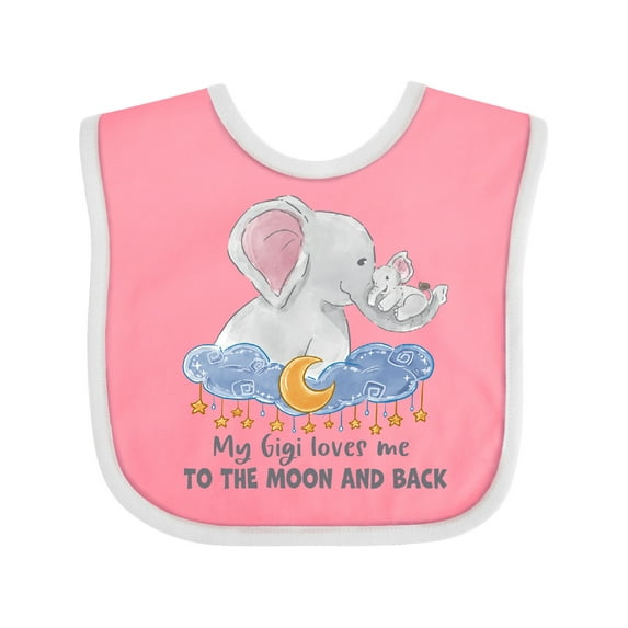 Inktastic My Gigi Loves Me to the Moon and Back Elephant Family Boys or Girls Baby Bib