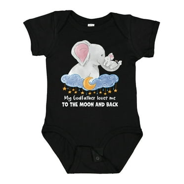 Inktastic My Godfather Loves Me to the Moon and Back Elephant Family Boys or Girls Baby Bodysuit
