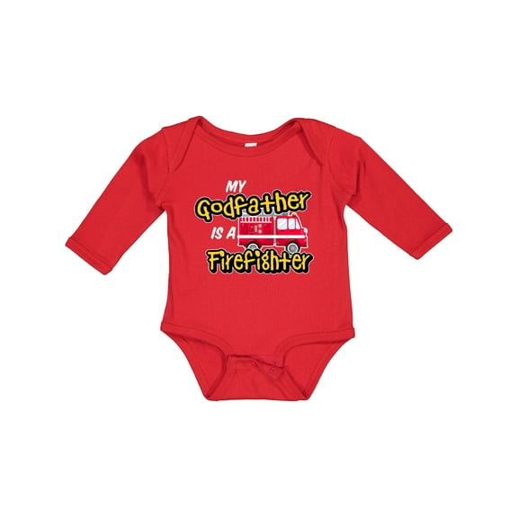 Inktastic My Godfather is a Firefighter with Fire Truck Boys or Girls Long Sleeve Baby Bodysuit
