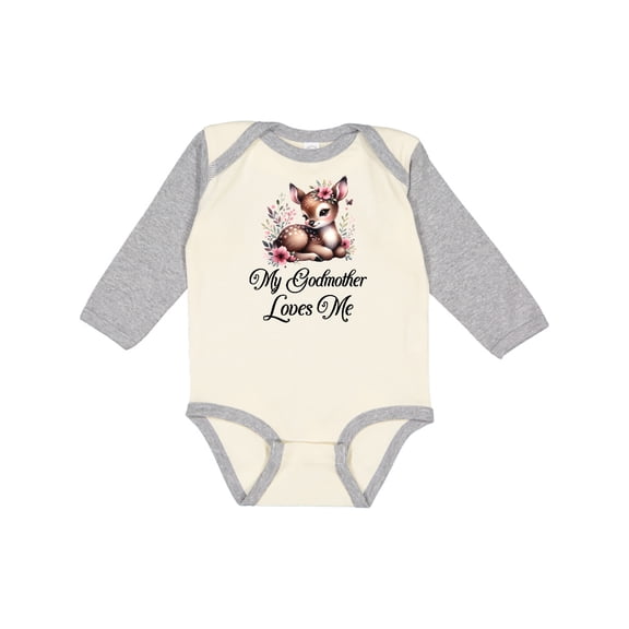 Inktastic My Godmother Loves Me Baby Girl Deer Girls Long Sleeve Baby Bodysuit