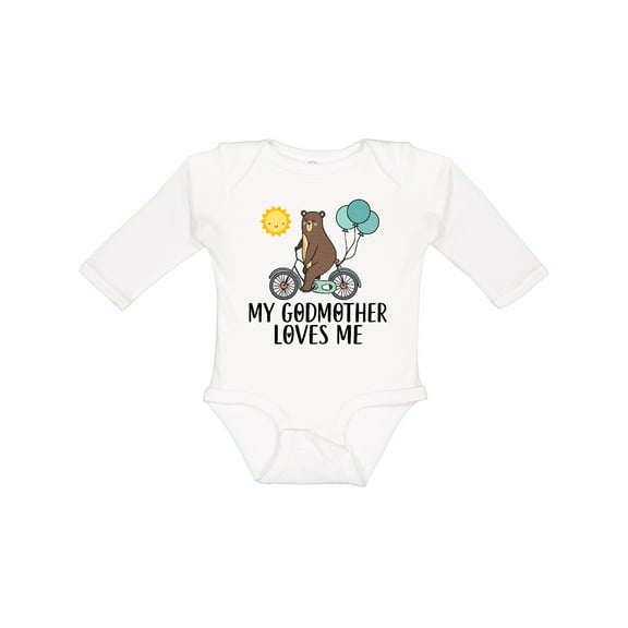 Inktastic My Godmother Loves Me Bear Boys or Girls Long Sleeve Baby Bodysuit