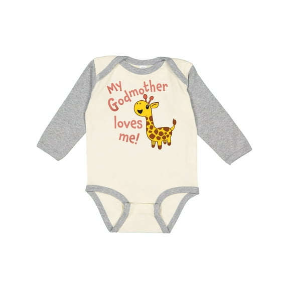 Inktastic My Godmother Loves Me- Cute Giraffe Boys or Girls Long Sleeve Baby Bodysuit