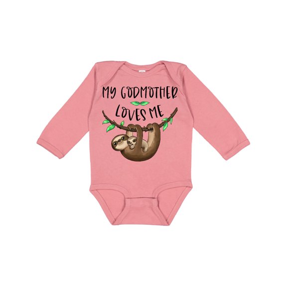 Inktastic My Godmother Loves Me Cute Sloth and Baby Boys or Girls Long Sleeve Baby Bodysuit