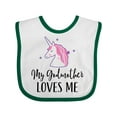 thumbnail image 1 of Inktastic My Godmother Loves Me Unicorn Girls Baby Bib, 1 of 4