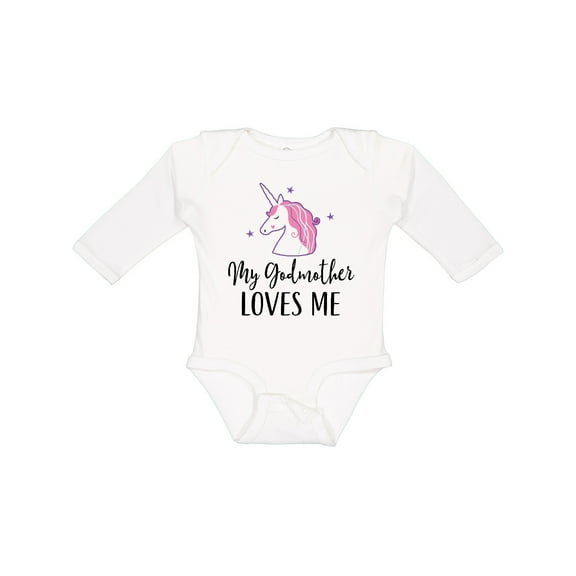 Inktastic My Godmother Loves Me Unicorn Girls Long Sleeve Baby Bodysuit