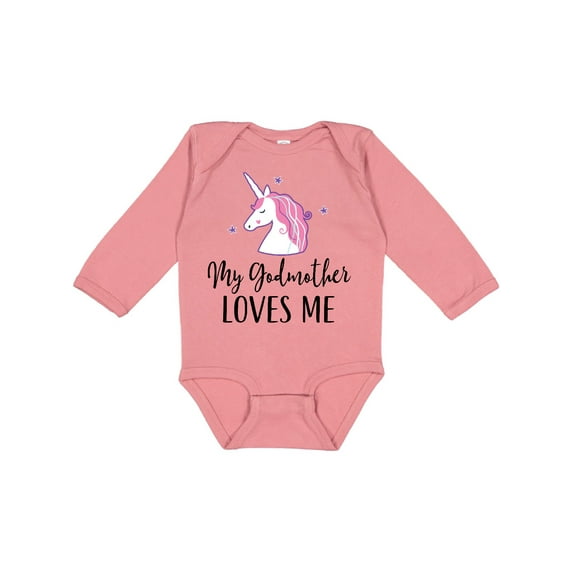 Inktastic My Godmother Loves Me Unicorn Girls Long Sleeve Baby Bodysuit