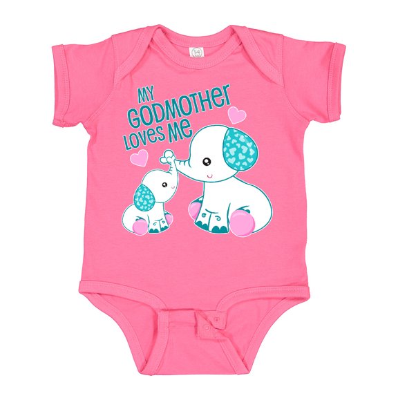 Inktastic My Godmother Loves Me-cute Elephants Boys or Girls Baby Bodysuit