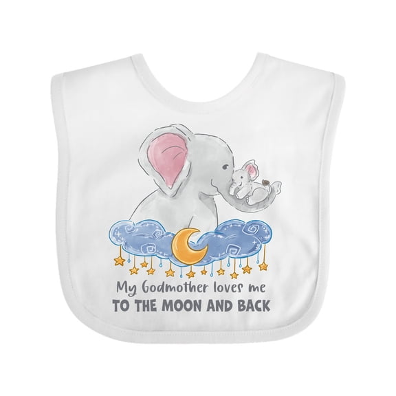 Inktastic My Godmother Loves Me to the Moon and Back Elephant Family Boys or Girls Baby Bib