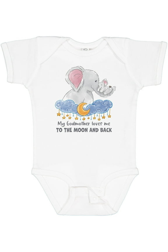 My Godmother Loves Me to the Moon and Back Elephant Family Boys or Girls Baby Bodysuit