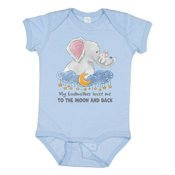 Inktastic My Godmother Loves Me to the Moon and Back Elephant Family Boys or Girls Baby Bodysuit
