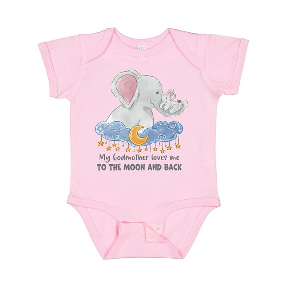 Inktastic My Godmother Loves Me to the Moon and Back Elephant Family Boys or Girls Baby Bodysuit