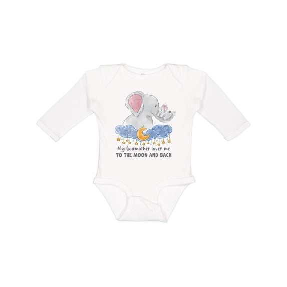Inktastic My Godmother Loves Me to the Moon and Back Elephant Family Boys or Girls Long Sleeve Baby Bodysuit