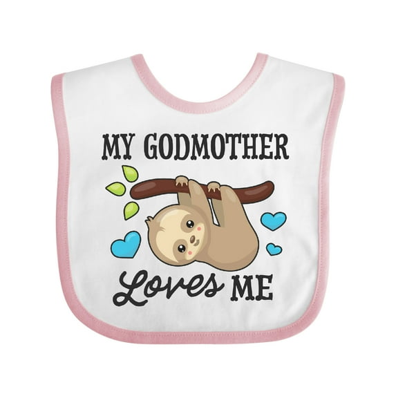Inktastic My Godmother Loves Me with Sloth and Hearts Boys or Girls Baby Bib