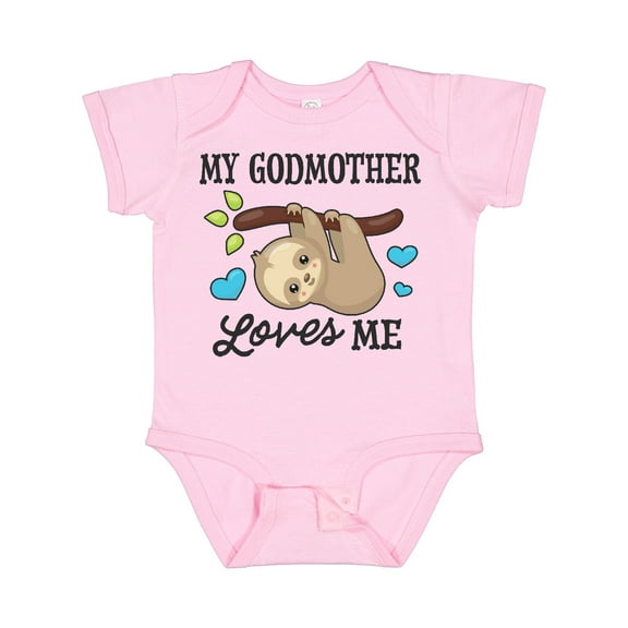 Inktastic My Godmother Loves Me with Sloth and Hearts Boys or Girls Baby Bodysuit
