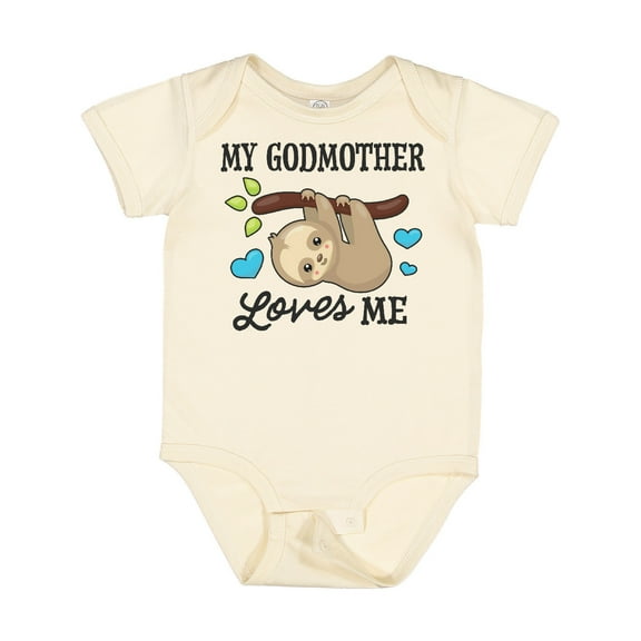 Inktastic My Godmother Loves Me with Sloth and Hearts Boys or Girls Baby Bodysuit