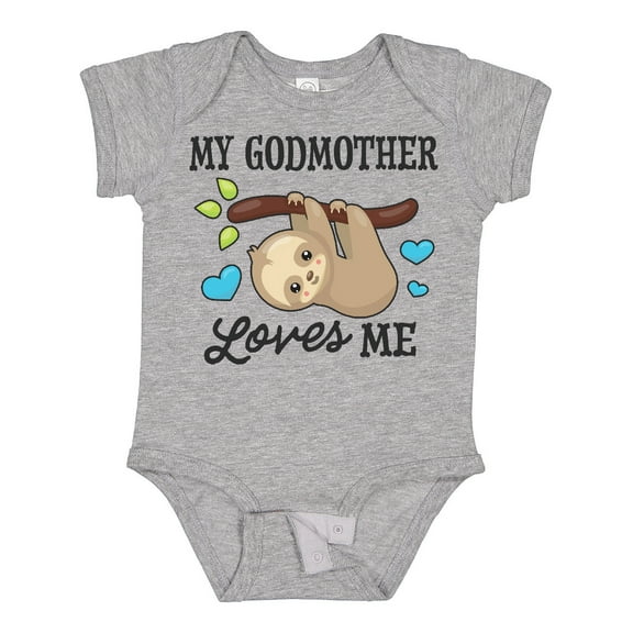 Inktastic My Godmother Loves Me with Sloth and Hearts Boys or Girls Baby Bodysuit