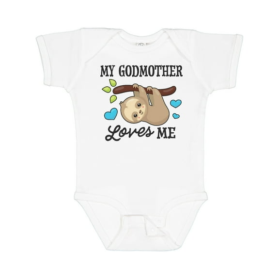 Inktastic My Godmother Loves Me with Sloth and Hearts Boys or Girls Baby Bodysuit