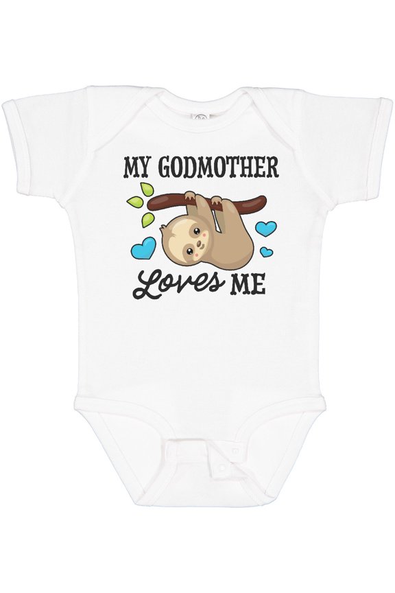My Godmother Loves Me with Sloth and Hearts Boys or Girls Baby Bodysuit