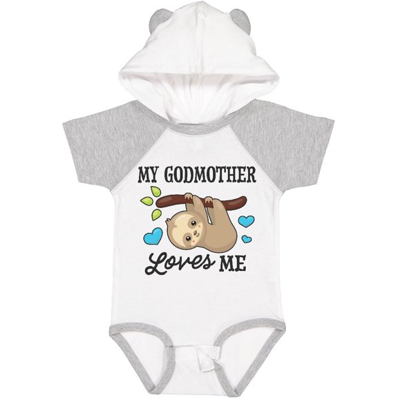 Inktastic My Godmother Loves Me with Sloth and Hearts Boys or Girls Baby Bodysuit