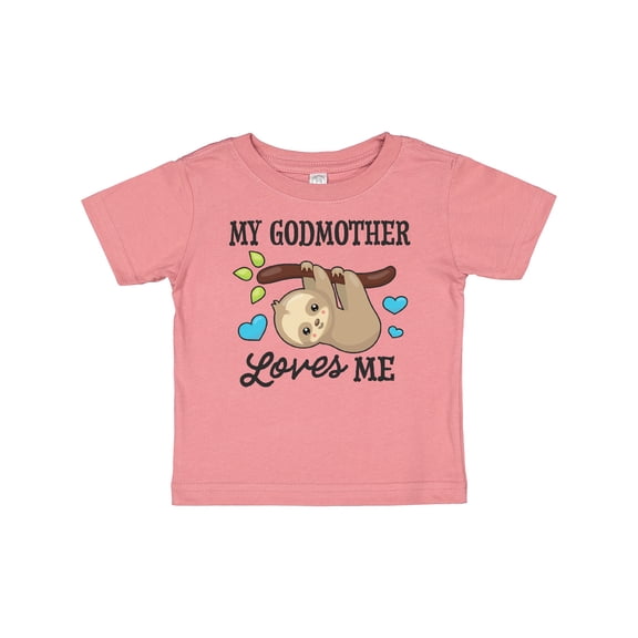 Inktastic My Godmother Loves Me with Sloth and Hearts Boys or Girls Baby T-Shirt
