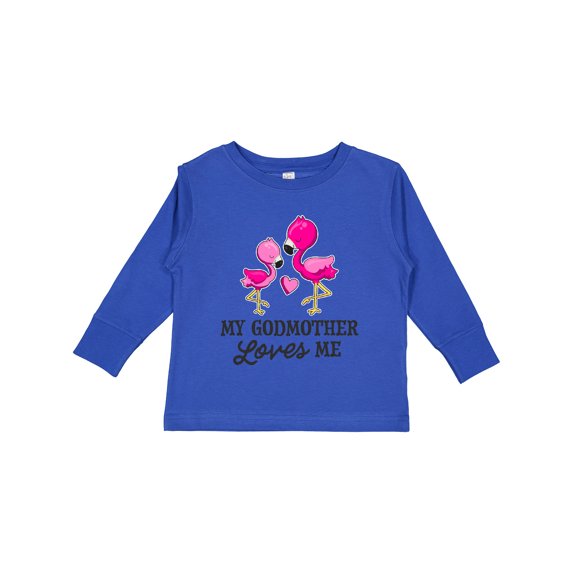 Inktastic My Godmother Loves Me with Two Flamingos Boys or Girls Long Sleeve Toddler T-Shirt