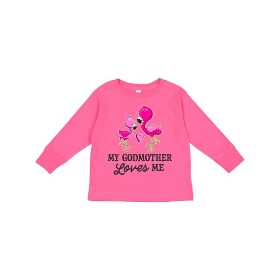 Inktastic My Godmother Loves Me with Two Flamingos Boys or Girls Long Sleeve Toddler T-Shirt